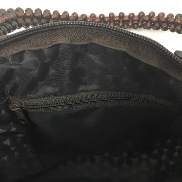 Brown Natural Stained Wooden Bead Bag Purse Boho Retro - Picture 7 of 9